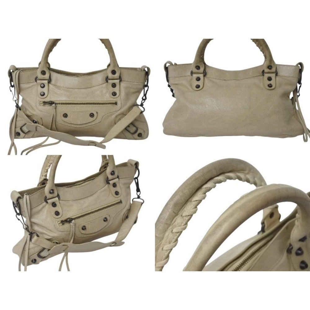 Balenciaga Beige Handbag Shoulder Leather The First Bag Tan